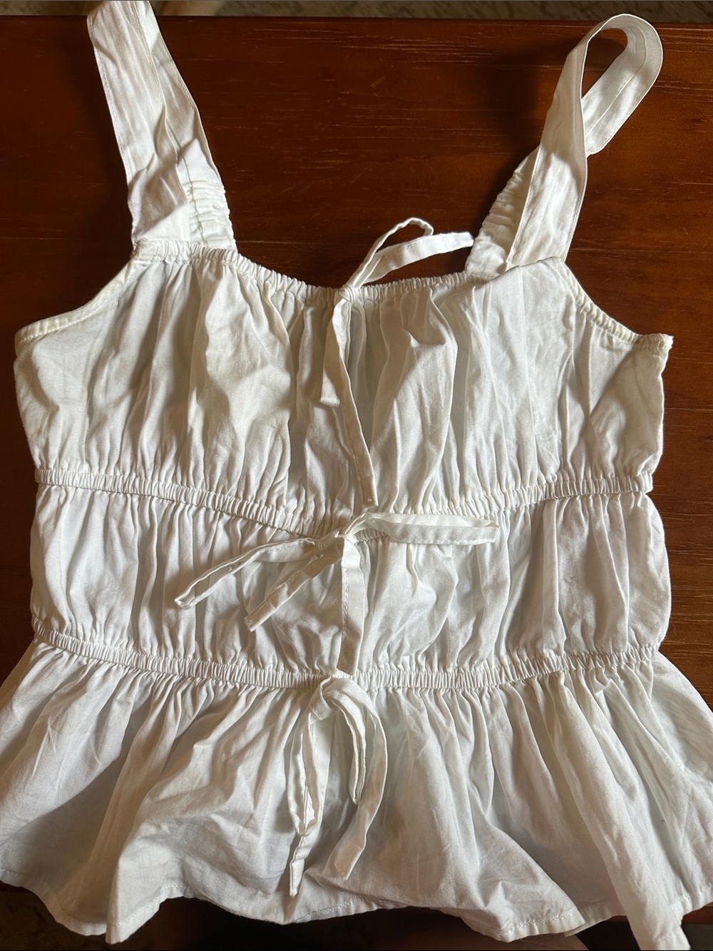 Women's White Cotton Ruffled Bandeau Tank with Adjustable Ties